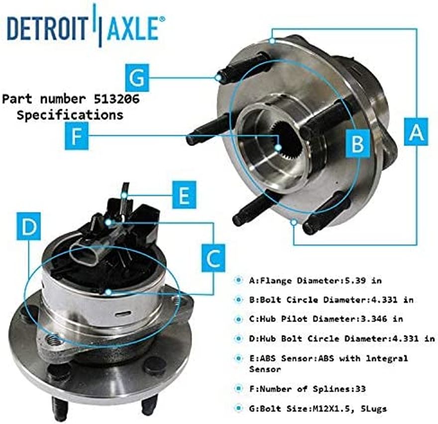 Front Driver or Passenger Side Wheel Hub and Bearing