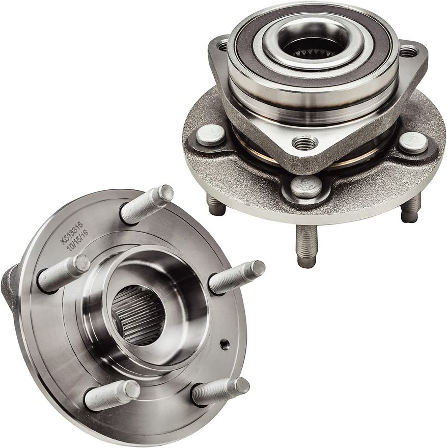 Front Wheel Hub Bearing Assembly (2-Pack) For 2013-2016 Cadillac ATS - Direct Replacement - Steel, 30 Spline, 5 Lug - By Higher-autoparts
