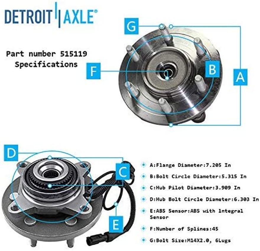 再入荷！】 Detroit Axle 4WD 6-Lug Front Wheel Hub Bearing Assembly Replacement  for Ford F-150 Expedition Lincoln Mark LT Navigator 2pc Set並行輸入 
