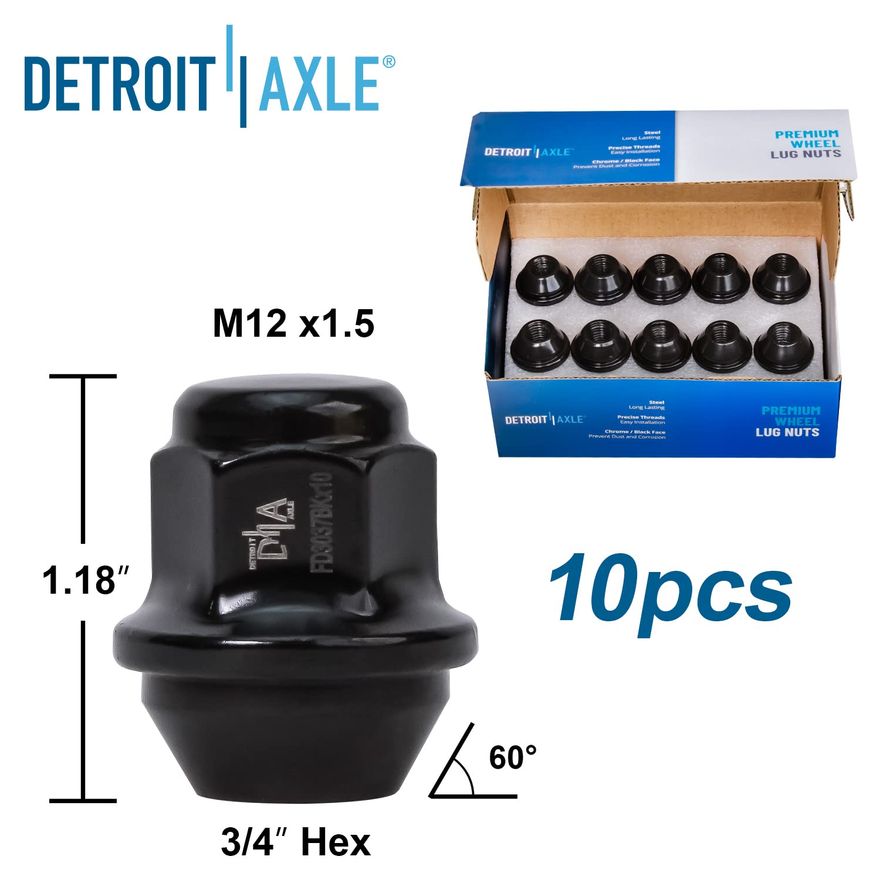 thumbnail image 2 of Lava Autoparts 20-Pack Black Lug Nuts | M12x1.5, 60° Conical Seat | Fit Ford Escape, Fusion, Focus, Lincoln 2 of 5