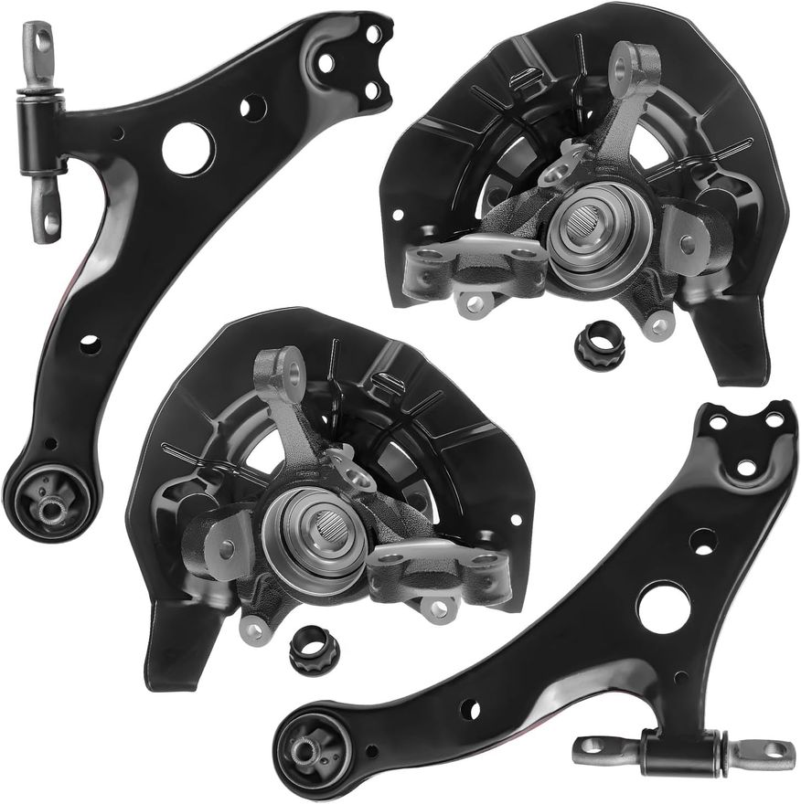 4pc Front Lower Control Arms Steering Knuckles Wheel Hub Bearings