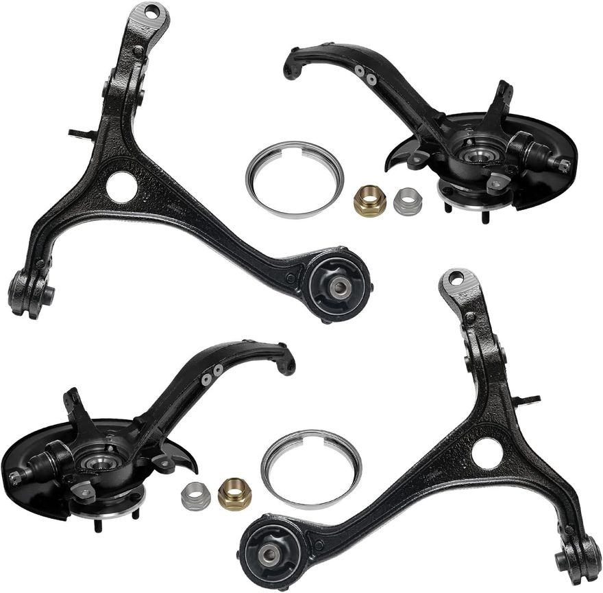4pc Front Lower Control Arms Steering Knuckles Wheel Hub Bearings