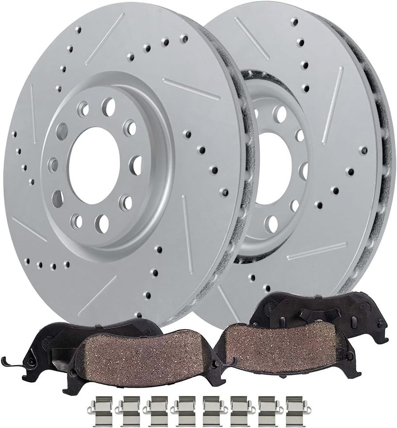thumbnail image 2 of AM Autoparts Front Performance Brake Kit – Drilled & Slotted Rotors W/ Ceramic Pads For Chevy Corvette (97-04) 2 of 2