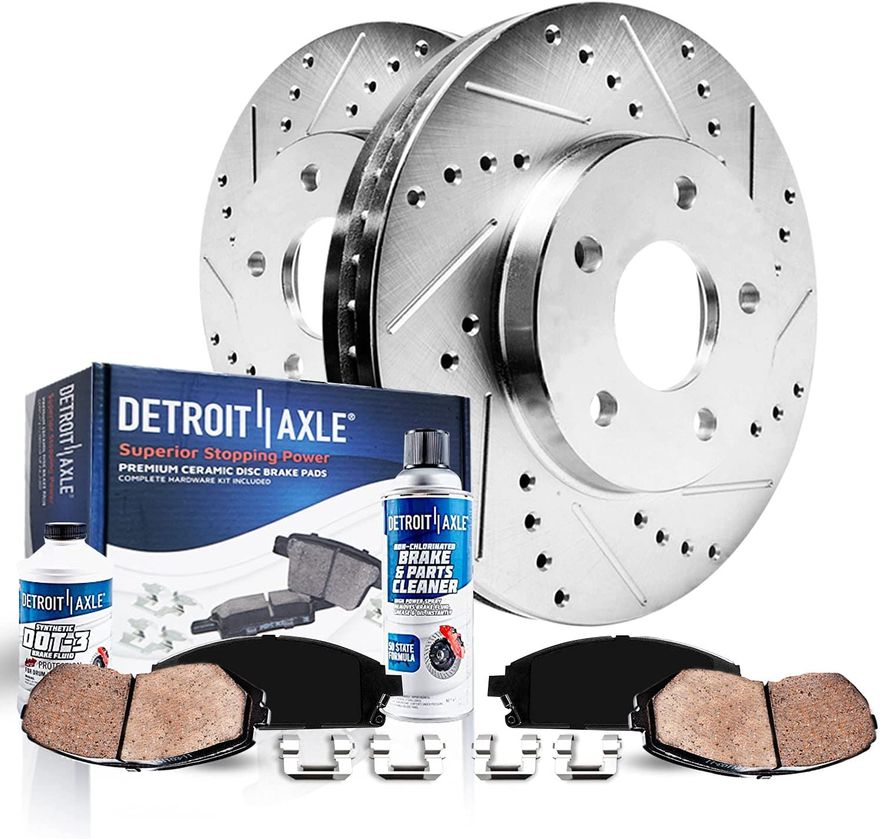 4pc Front Drilled Slotted Rotors and Ceramic Brake Pads Kit