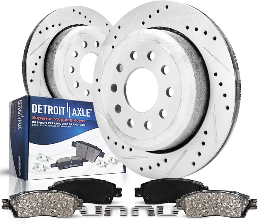 Rear Disc Brakes Detroit Axle - Wheel Bearing Hubs Brake Kit For Chevrolet GMC Sierra Silverado Suburban Yukon XL 2500 HD, Front Rear Disc Brake Rotors Ceramic Brakes Pads Front Wheel Bearing