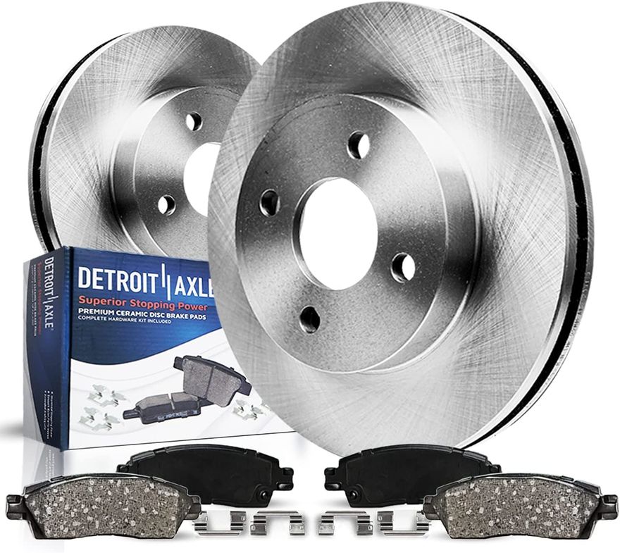 Detroit Axle Brake Kit For 2007-2013 Mini Cooper – Front & Rear Ceramic Pads + Plain Rotors, 10-Year Warranty