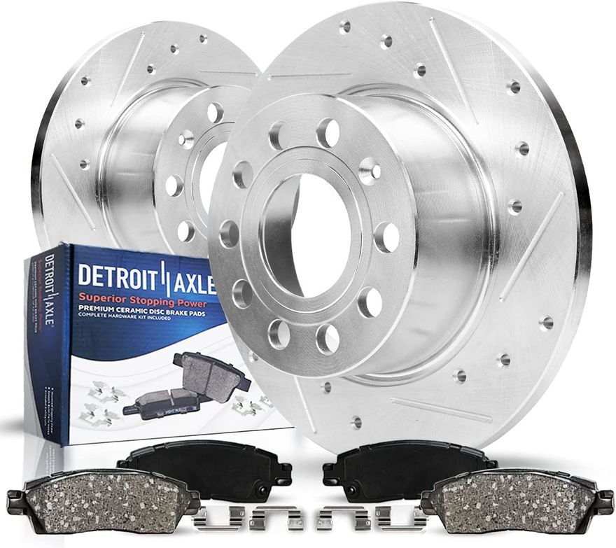 4pc Rear Drilled Slotted Rotors and Ceramic Brake Pads Kit