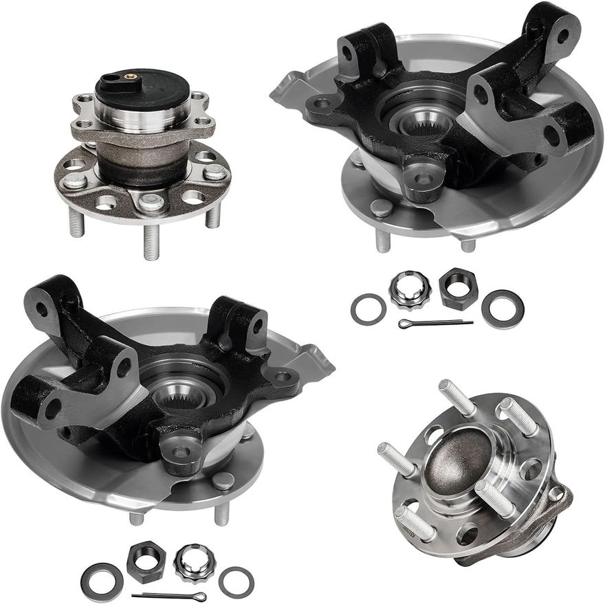 4pc Front Steering Knuckles with Wheel Hub Bearings Rear Wheel Hub