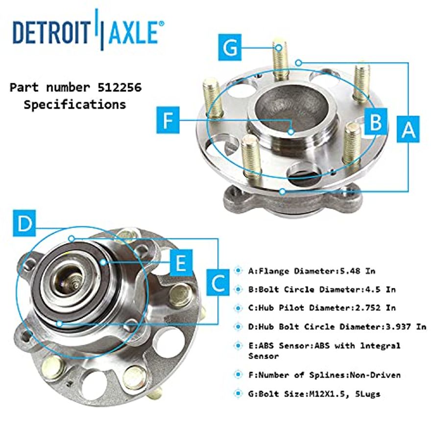thumbnail image 2 of Rear Wheel Bearing & Hub Kit For 2005-2011 Honda Civic Mk8 (Left Or Right Side) 2 of 10