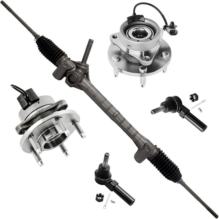 5pc Power Steering Rack and Pinion Front Wheel Hub and Bearings