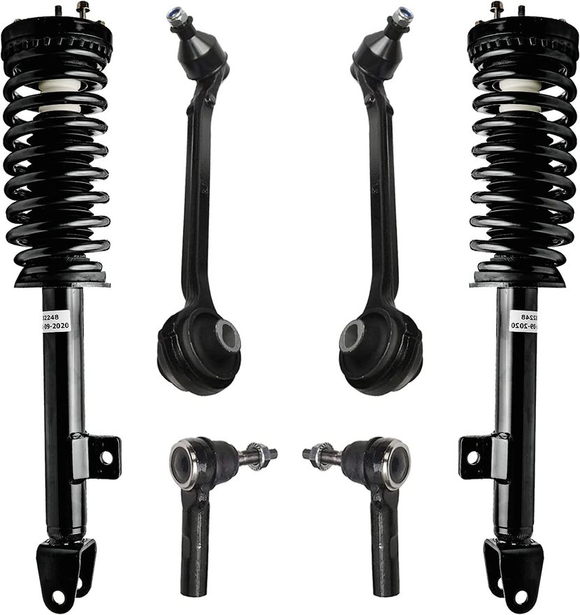 6pc Front Struts Lower Control Arms Outer Tie Rods Suspension Kit