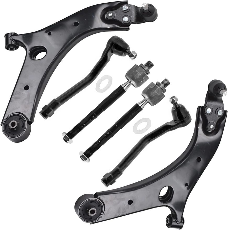 6pc Front Lower Control Arms Inner Outer Tie Rods Suspension Kit