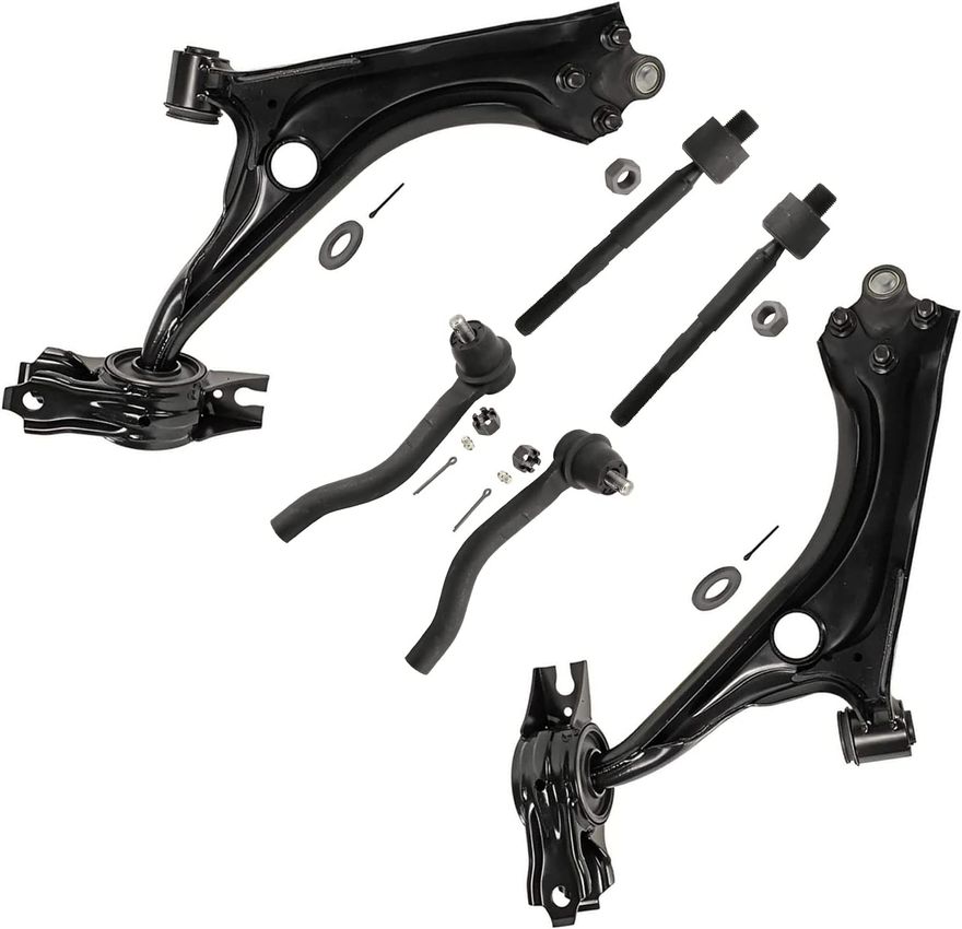 6pc Front Lower Control Arms Inner Outer Tie Rods Suspension Kit