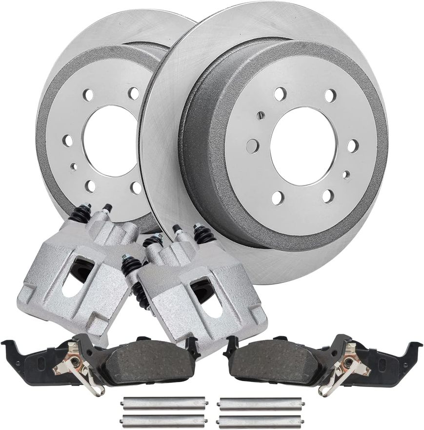 2007 Ford F-150 6pc Rear Disc Rotors Calipers Ceramic Brake Pads Kit