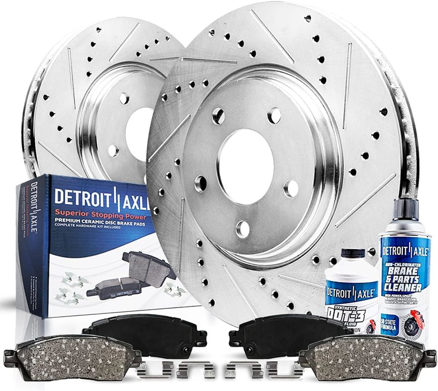 6pc Front Drilled & Slotted Rotors + Ceramic Pads Kit For Audi Q3 VW Passat Tiguan