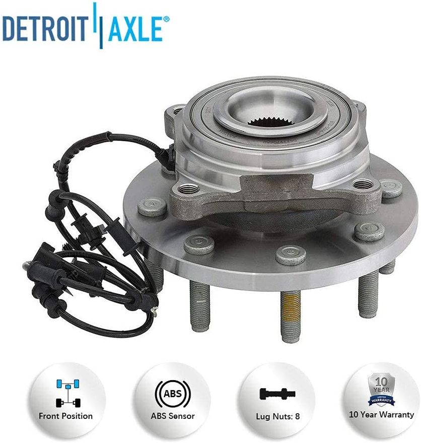 thumbnail interactive-video image 1 of Detroit Axle Front Drilled & Slotted Brake Rotors, Ceramic Pads & Wheel Hubs For Ram 1500 2012-2018 (5 Lug) 1 of 4