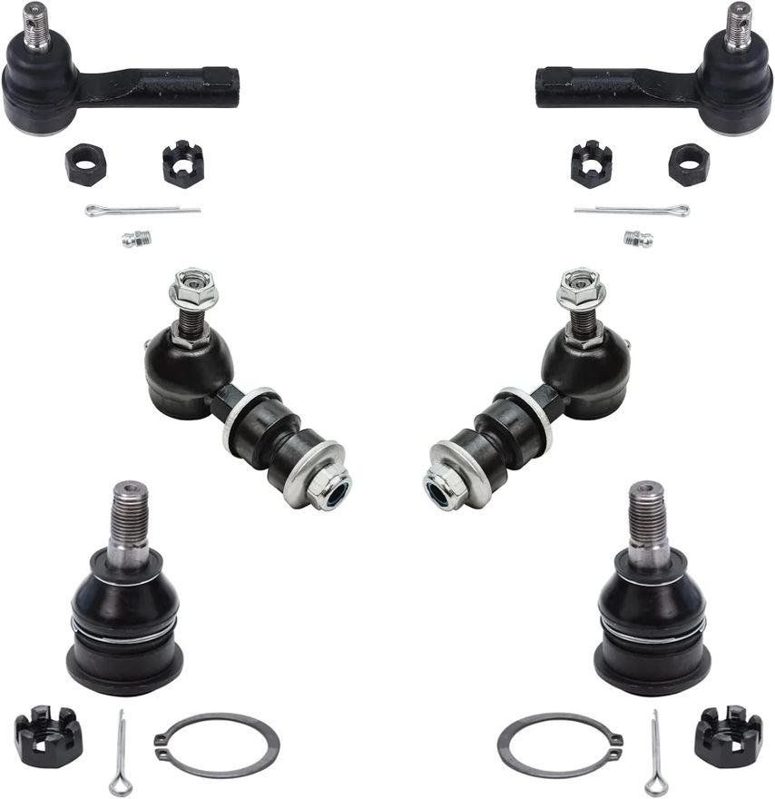 6pc Front Lower Ball Joints Sway Bar Links Outer Tie Rods