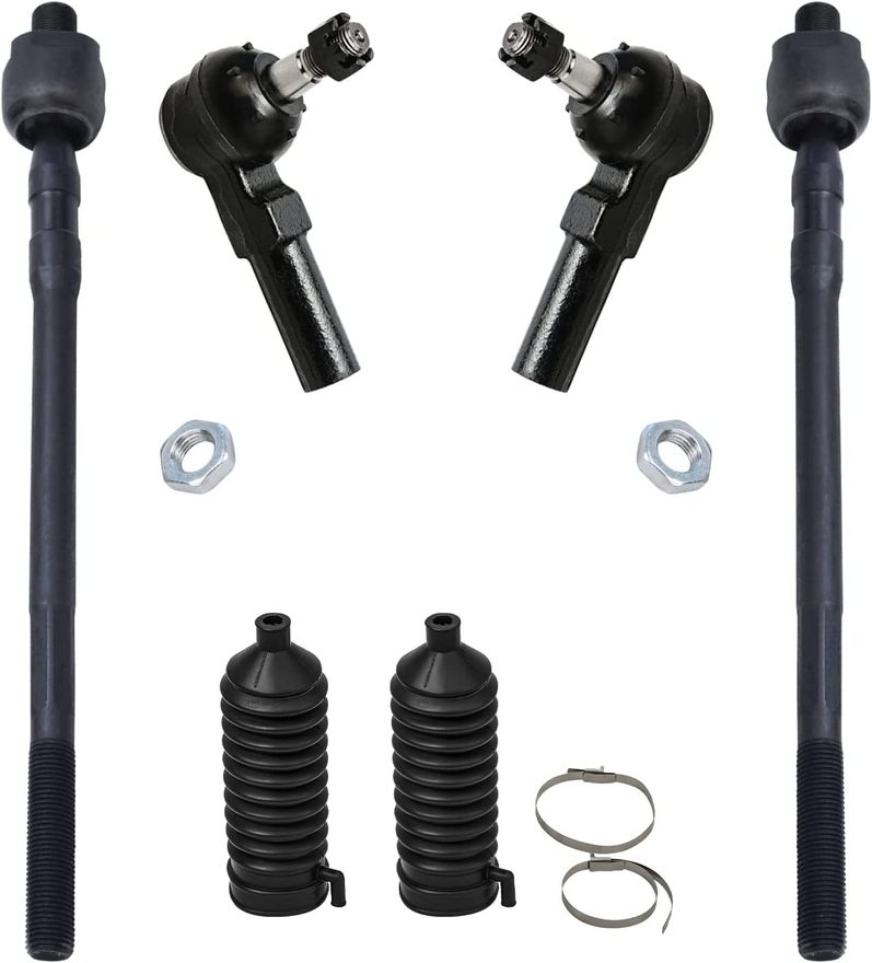 6pc Front Inner Outer Tie Rods Boots Suspension Kit