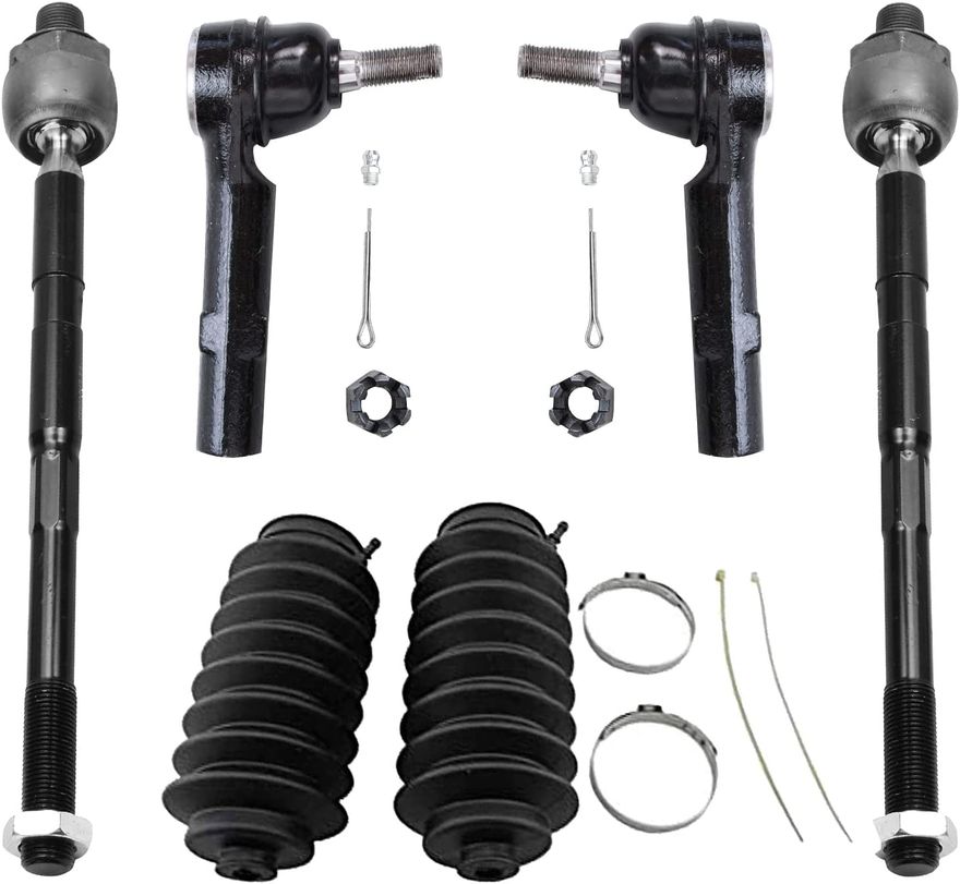 6pc Front Inner Outer Tie Rods Boots Suspension Kit