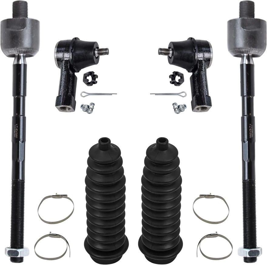 6pc Front Inner Outer Tie Rods Boots Suspension Kit