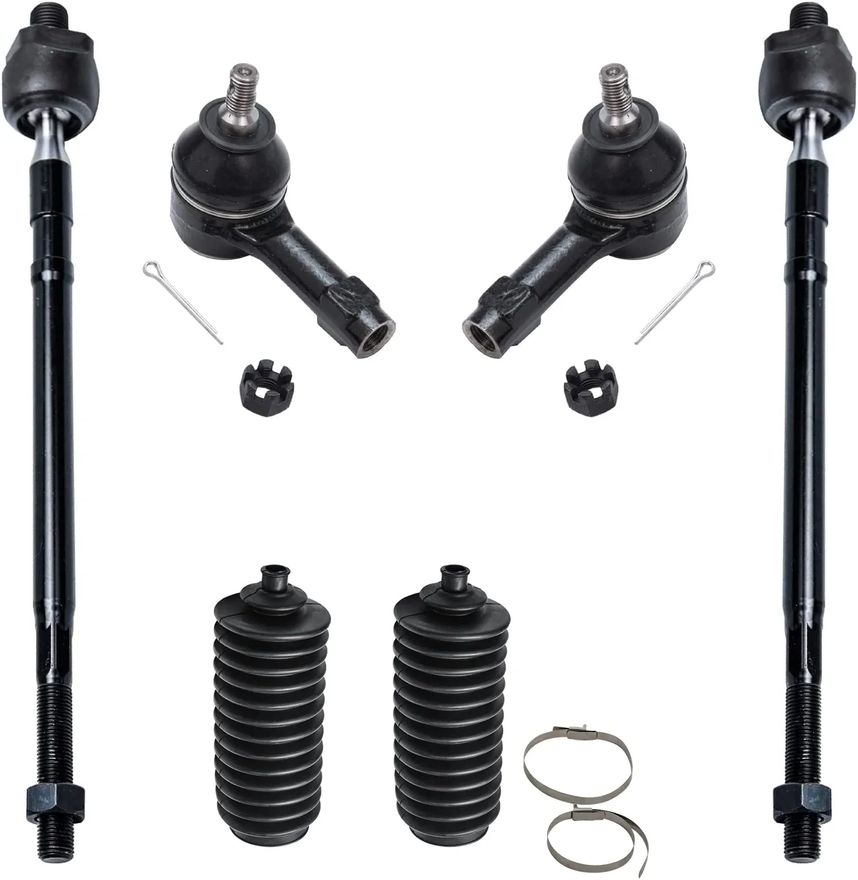 6pc Front Inner Outer Tie Rods Boots Suspension Kit