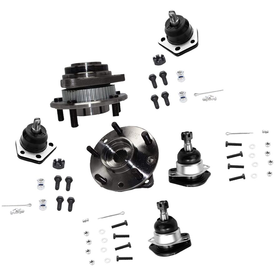 6pc Front Wheel Hub and Bearings Upper Lower Ball Joints Suspension Kit