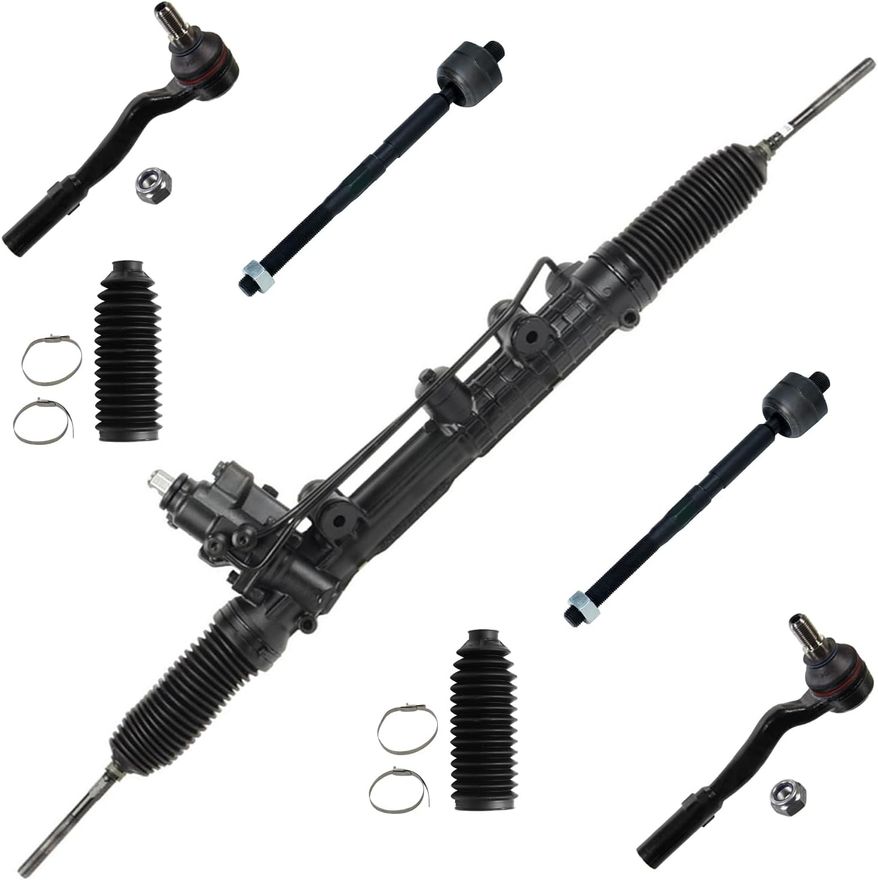 7pc Front Power Steering Rack and Pinion Tie Rods Suspension Kit