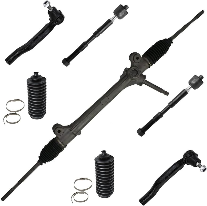 7pc Front Power Steering Rack and Pinion Inner Outer Tie Rods