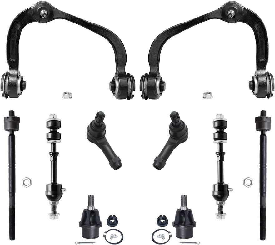 TRQ Front Steering & Suspension Kit – 13-Piece – Control Arms, Ball Joints, Tie Rods, Sway Bar Links For 82-96 GM RWD (Caprice, Impala, Roadmaster, Etc.)