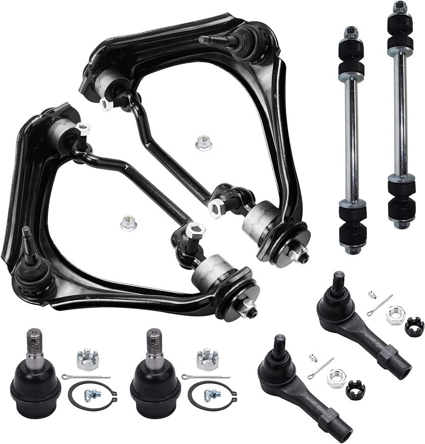 8-Piece Front Suspension Kit For Nissan Frontier - Upper/Lower Control Arms, Ball Joints, Tie Rods - Greasable