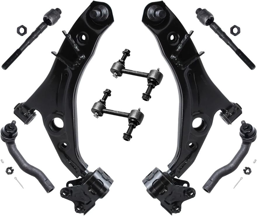 8pc Front Lower Control Arms Tie Rods Sway Bar Links Suspension Kit