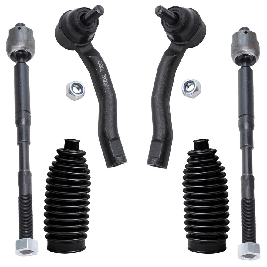 PartsW 6pc Front Tie Rod Kit – Inner & Outer Ends + Boots – Fits Prizm Corolla 1996-2002 – Lifetime Warranty