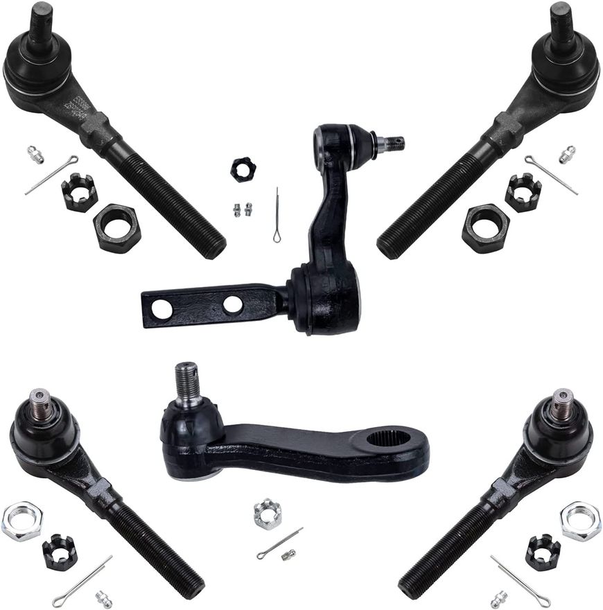 6pc Front Inner Outer Tie Rods Pitman and Idler Arm Suspension Kit