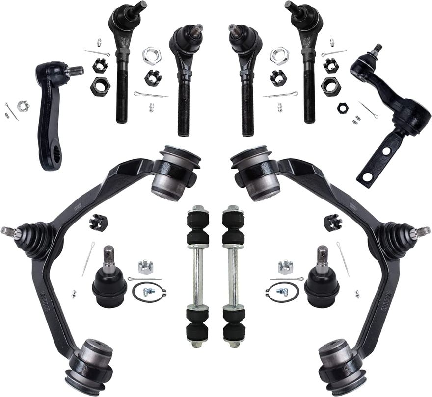 12pc Front Upper Control Arms Ball Joints Sway Bar Links Tie Rods