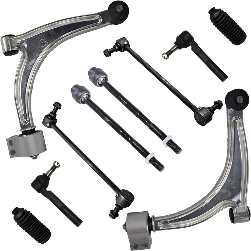 10pc Front Lower Control Arms Tie Rods Sway Bar Links Suspension Kit