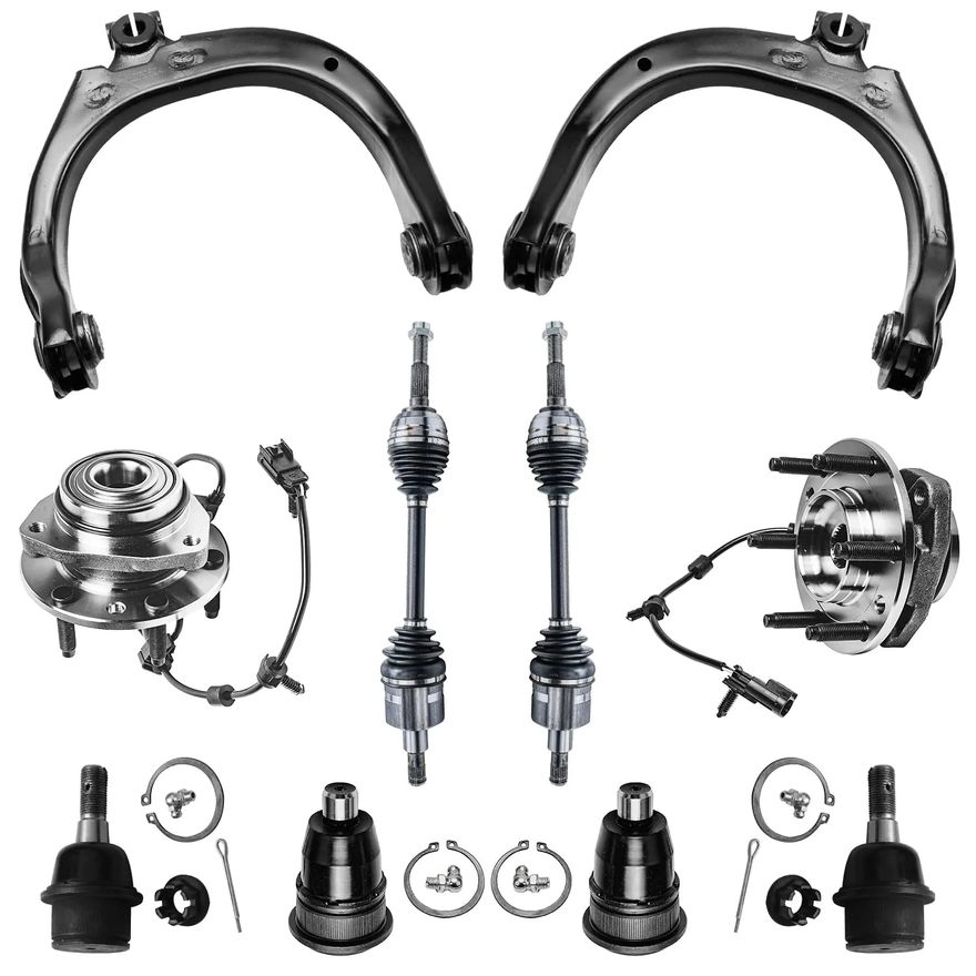 10pc Front CV Axles Control Arms Wheel Hub and Bearings Suspension Kit