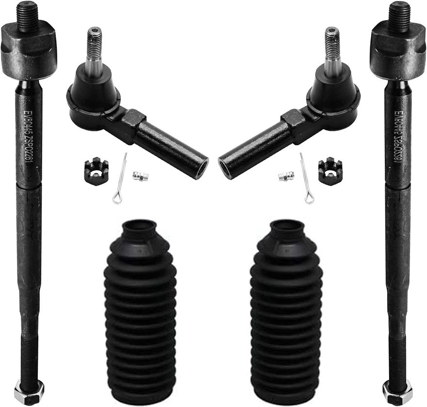 6pc Front Inner Outer Tie Rods Boots Suspension Kit