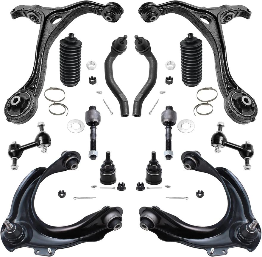 14pc Front Upper Lower Control Arms Ball Joints Tie Rods Suspension Kit