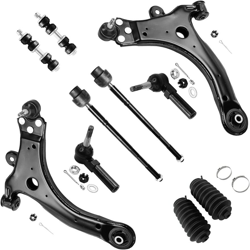 10pc Front Lower Control Arms Tie Rods Sway Bar Links Suspension Kit