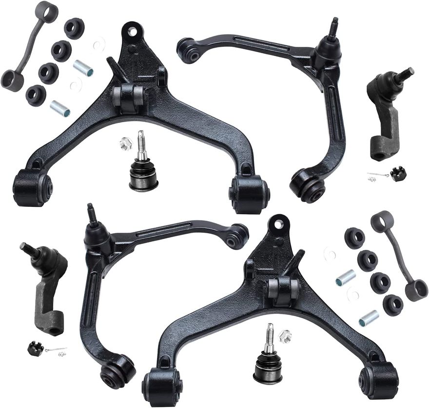 KAC 10-Piece Front End Suspension Kit For 2002-2004 Jeep Liberty – Upper Control Arms, Tie Rods, Ball Joints, Sway Bar