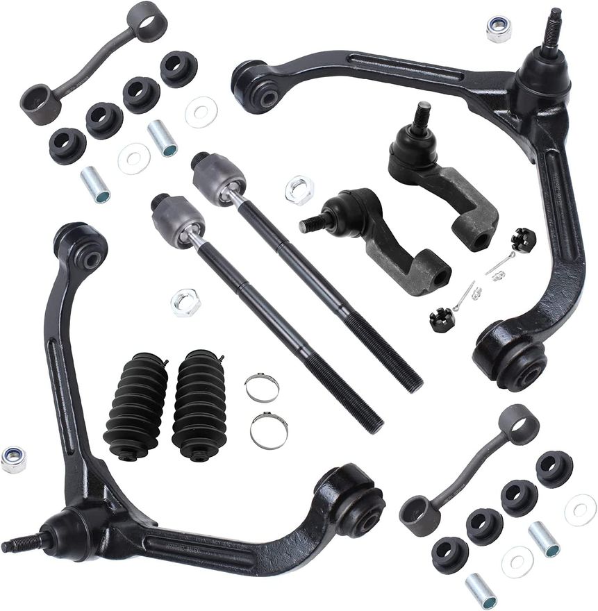 10pc Front Upper Control Arms Tie Rods Sway Bar Links Suspension Kit