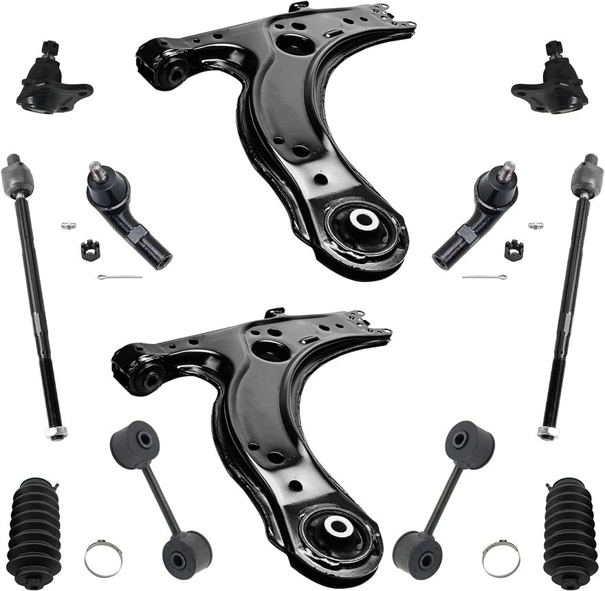 12pc Front Lower Control Arms Tie Rods Sway Bar Links Suspension Kit