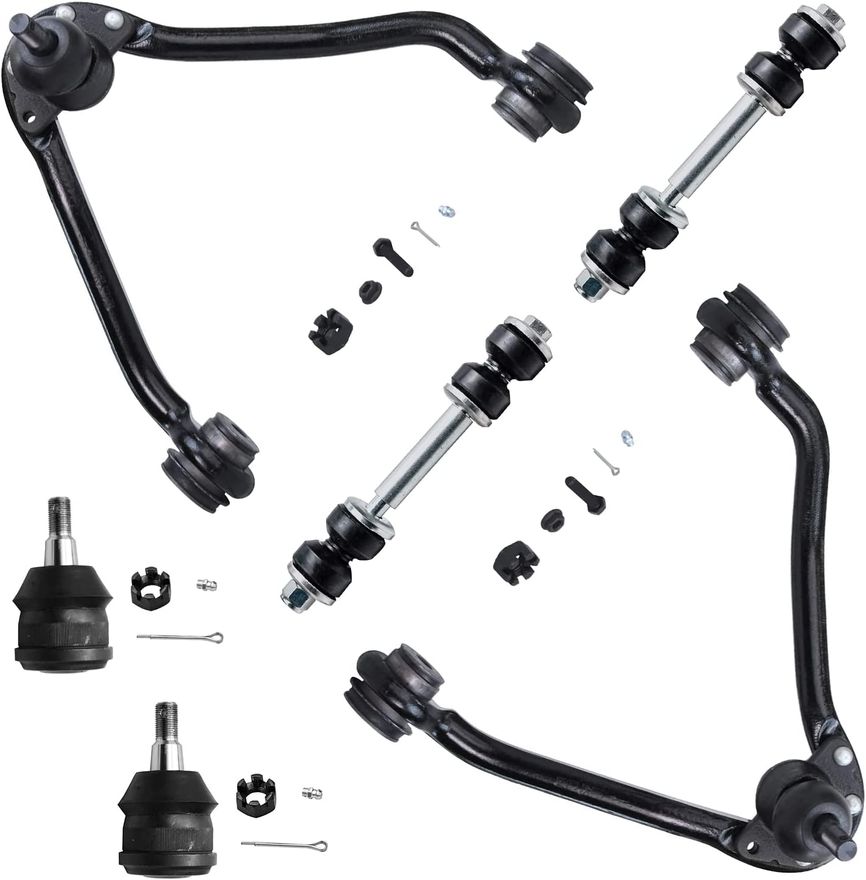 Detroit Axle 6PC Front Upper Control Arms, Ball Joint and Front Whee 