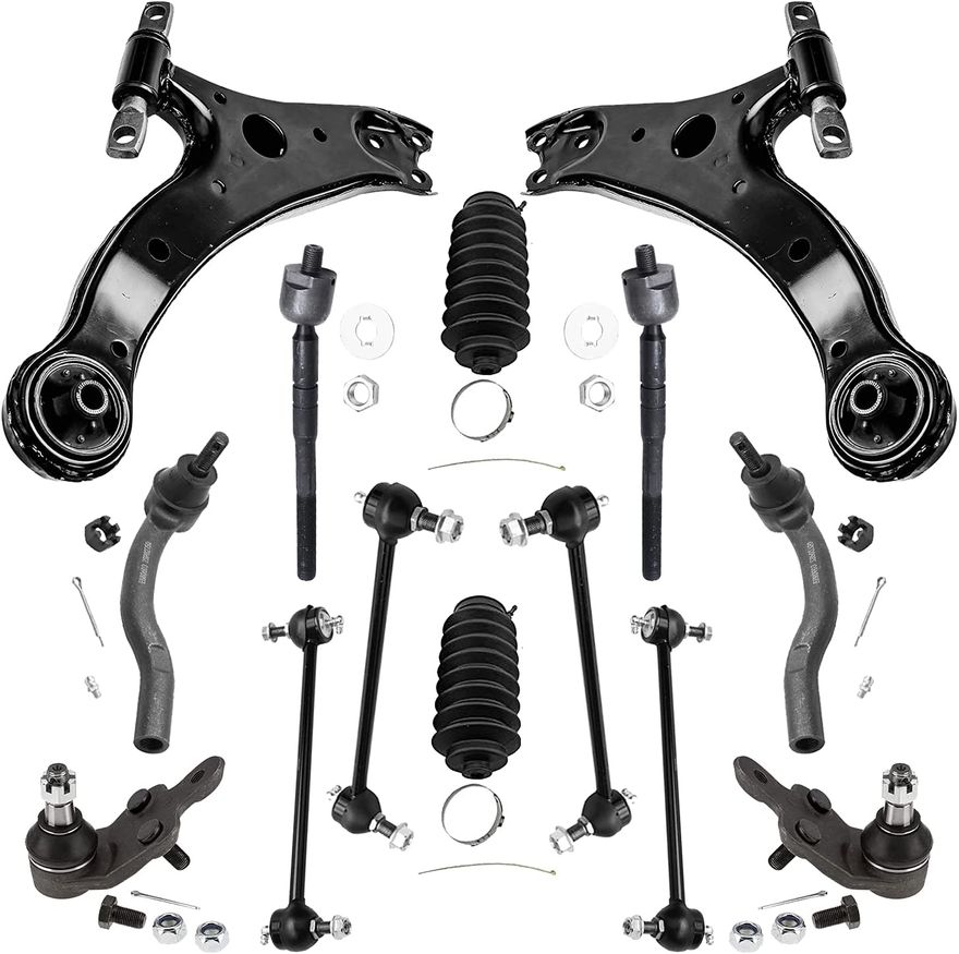 14pc Front Lower Control Arms Tie Rods Sway Bar Links Suspension Kit