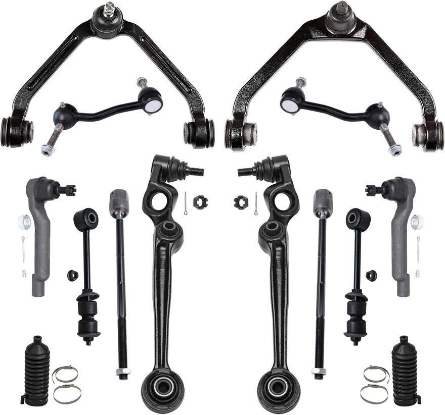 14pc Front Upper Lower Control Arms Sway Bar Links Tie Rods Suspension Kit
