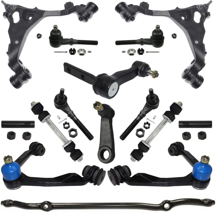 15pc Front Upper Lower Control Arms Tie Rods Sway Bar Links