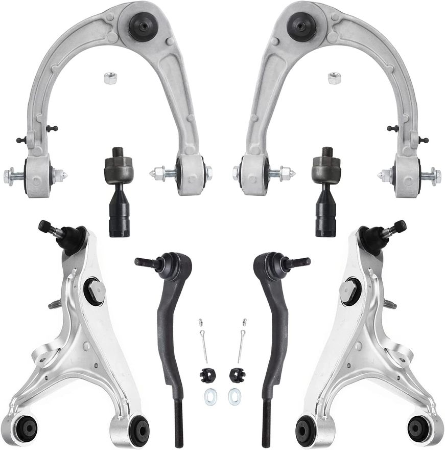8pc Front Upper Lower Control Arms Inner Outer Tie Rods Suspension Kit