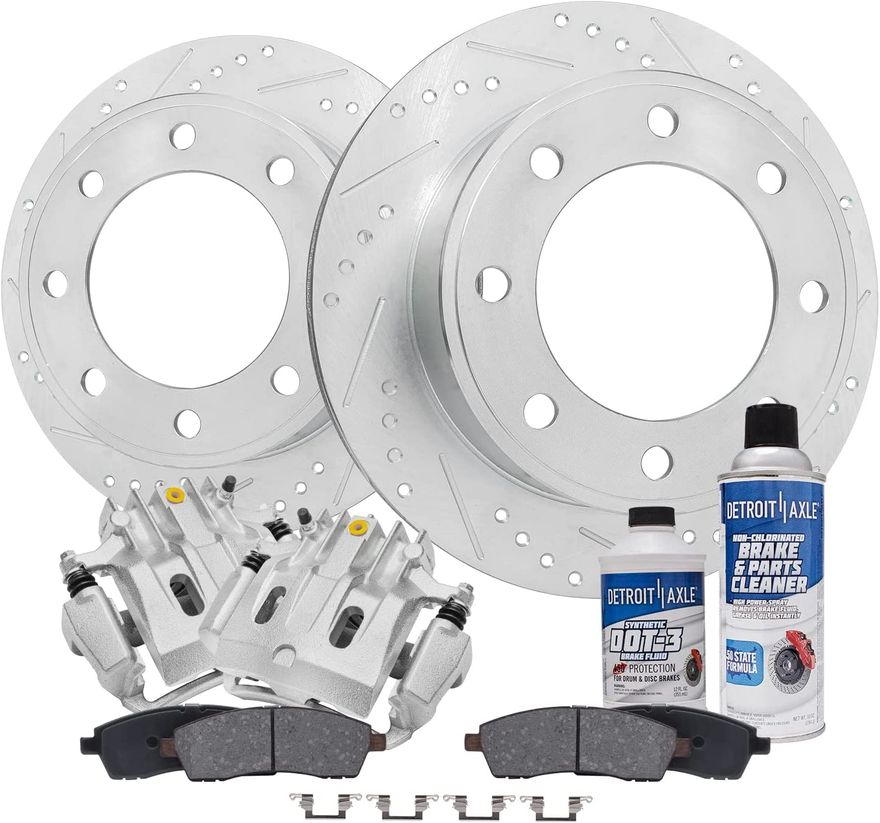 8pc Rear Drilled Slotted Rotors Ceramic Brake Pads Calipers Kit