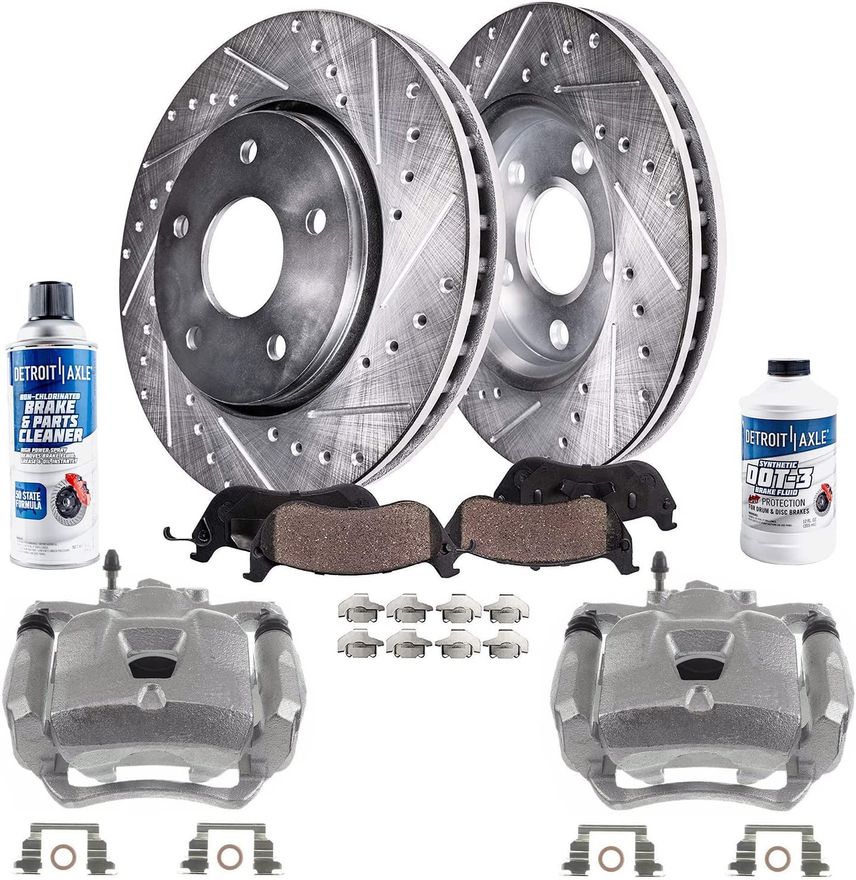 Front Drilled & Slotted Brake Rotors With Pads For Jeep Grand Cherokee 1999-2004 – Vented, Direct Fit