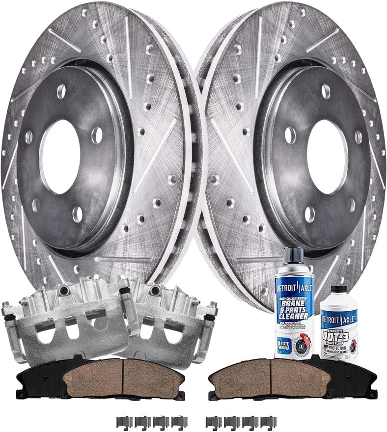 2016 Lincoln MKS 8pc Front Drilled Slotted Rotors Calipers Ceramic